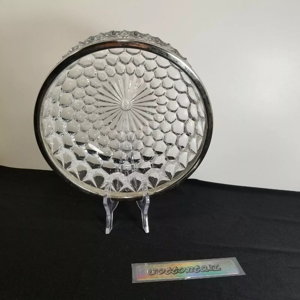 Silver Rimmed Tear Drop Cut Crystal Bowl - Perfect Condition PRE-OWNED Vintage